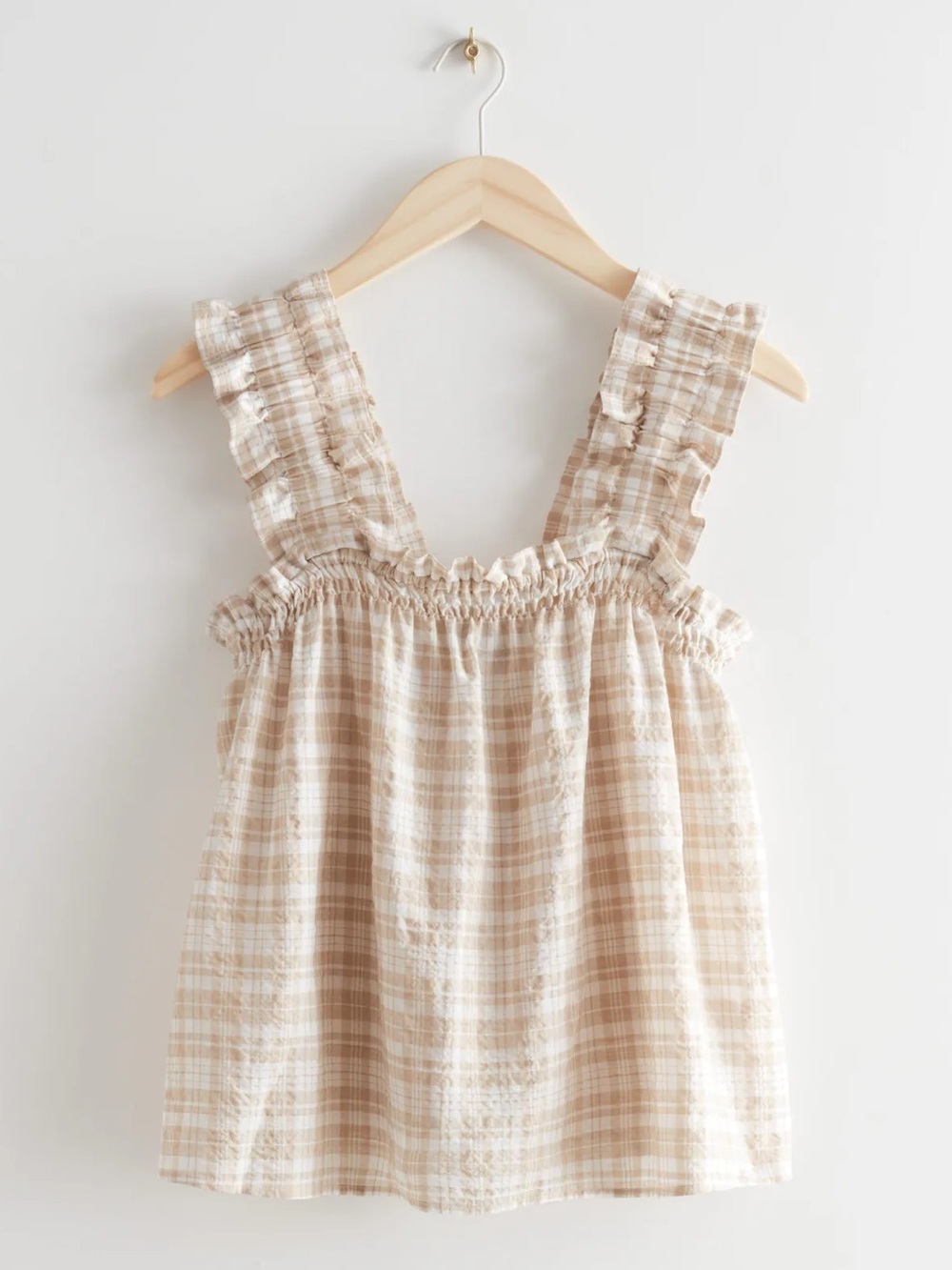 & OTHER STORIES a-line ruffle top beige checks plaid feminine fall size 12 US